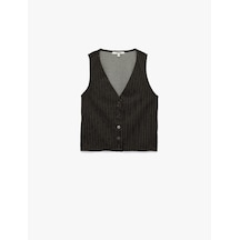 Koton Slim Fit Düğmeli V Yaka Parıltılı Çizgili Yelek Kahverengi Çizgili 6wak30003uk Kahve Çizgili