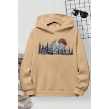 Uyguntarz Mountain Baskılı Erkek - Kız Çocuk Rahat Kalıp Sweatshirt Bej