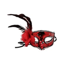 Kırmızı Renk Yandan Tüylü Güllü Gümüş Taşlı Pullu Maske 20x22 Cm Kırmızı Renk Yandan Tüylü Güllü Gümüş Taşlı Pullu Maske 20x22 Cm