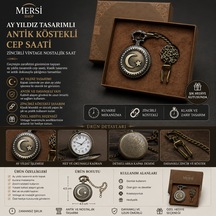 Ay Yıldız Tasarımlı Antik Köstekli Cep Saati Zincirli Vintage Nostaljik Saat 4,5 Cm