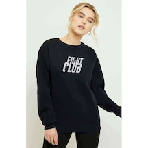 Fight Club Logo Baskılı Siyah Kadın Sweatshirt