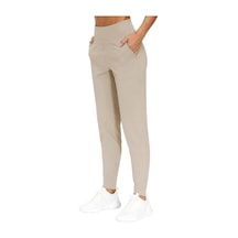 Genius Store Kadın Yüksek Bel Yoga Koşu Egzersiz Joggers Hafif Eşofman Altı Joger-eşofman Bej