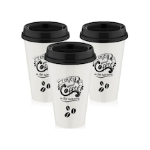 Enjoy Your Coffee Baskılı Kapaklı Plastik Bardak, 3'lü Set Kahve Bardağı çok renkli
