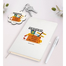 Kişiye Özel Rehber Beyaz Defter Kalem Ve Anahtarlık Seti