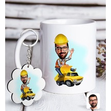 Kişiye Özel Erkek Yol Mühendisi Karikatürlü Beyaz Kupa Ve Anahtar