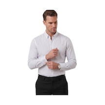 Deep Sea Deepsea Beyaz Slim Fit Çizgili Kolay Ütülenebilir Erkek Gömlek Modern Şık Yeni Sezon Gömlek 2602001