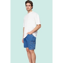 Ersefa Erkek Denim Şort Pamuk Casual Günlük Kullanım Dayanıklı Malzeme Y Açık Mavi