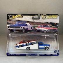 Hot Wheels Premium Team Transport 66 Chevelle With '72 Chevy Ramp Truck 1/64 Model Araba