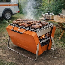 Katlanabilir Portatif Kamp Mangalı, Bavul Tipi Taşınabilir Kömürlü Bbq Izgara, Turuncu Diğer
