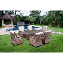 Omit Pazar Fırat 6kişilik Kahverengi Örgü Rattan Oturma Grubu Minderli & 90x160cm Masa Takımı
