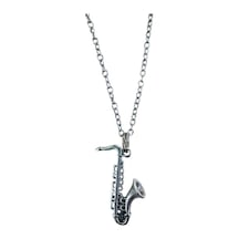 Saksafon Figürlü Metal Kolye Unisex - Müzik Temalı Takı 60 Cm Zincir Çok renkli