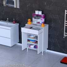 Modilayn Emir 65 X 88 X 32,5 Cm 1 Çekmece 2 Kapak 3 Raf 4 Bölme Çok Amaçlı Banyo & Mutfak Dolabı Beyaz