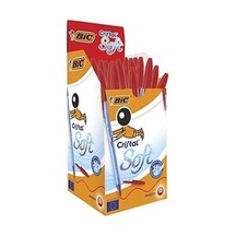 Bic Cristal Soft Tükenmez Kalem, Kırmızı, 50'li Kutu, 1.2 Mm Orta Kalınlıkta Uç, Şeffaf Gövde, Delikli Kapak Çok Renkli