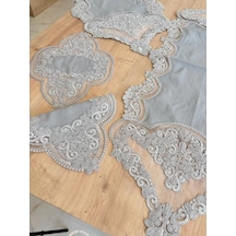 Salon Takımı Çeyizlik Gri Runner Set 5 Parça Keten Masa Örtüsü Runneri Gerdan Çok Renkli