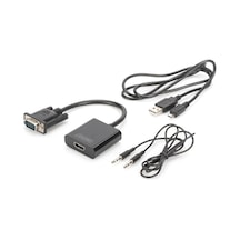 Digitus Da-70473 Vga - Hdmı Çevirici + Ses 3.5mm , Full Hd 1080p , Kablolu, 15 Cm, Siyah Renk