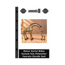 Delux Serisi Biblo Sunum Süs Polyester Yavrulu Zürafa Seti