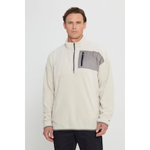 AC&Co / Altınyıldız Classics Erkek Bej Oversize Fit Geniş Kesim Bato Yaka Cep Detaylı Fermuarlı Soğuk Geçirmez Polar Sweatshirt 4A5222100216BEJS