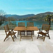Ürgüp Katlanır Ahşap Bahçe Balkon Seti: 80X140 Masa + 4 Sandalye