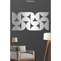 Minimalist Ritim Dekoratif Geometrik Desenli Metal Duvar Tablosu - Metal Duvar Sanatı - Gümüş - 50 X 25 Cm