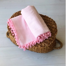 Waffle Desenli Ponponlu Bebek Pike Battaniye Pembe 100x115