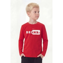 Fyk Kids Yuvarlak Yaka Uzun Kollu Baskı Detaylı Erkek Çocuk Sweatshirt Kırmızı