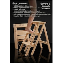 Pinus Stools Katlanabilir Ahşap Mutfak Merdiveni - 3 Basamaklı Boy Uzatan Tabure 75 Cm