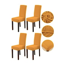 Bambu Nano Kumaş Likralı Lastikli Sandalye Kılıfı Yıkanabilir Esnek Sandalye Örtüsü 4 Lü Set Hardal