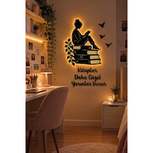 Led Işıklı Tablo Kişiye Özel Kitap Okuyan Kız Duvar Dekoru Kitaplık Tasarımlı Dekoratif Duvar Süsü Sarı - 930282072 Sarı