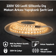 220v 120 Led Dış Mekan Şerit Led Gün Işığı Işık Arkası Yapışkanlı Suya Dayanıklı Dekoratif Aydınlatma 5 metre