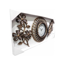 Ferforje Görünüm Üç 3 Parça Aynalı Çiçek Oymalı Duvar Saati Çok Renkli