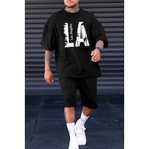 Uyguntarz Unisex Los Angles Baskılı Şort Takım Siyah