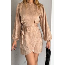 Dipmoda Kadın Camel Kuşaklı Mini Boy Saten Elbise Dpkklf2021 Camel