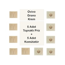 Ovivo Grano Krem 5 Adet Topraklı Priz + 5 Adet Komütatör