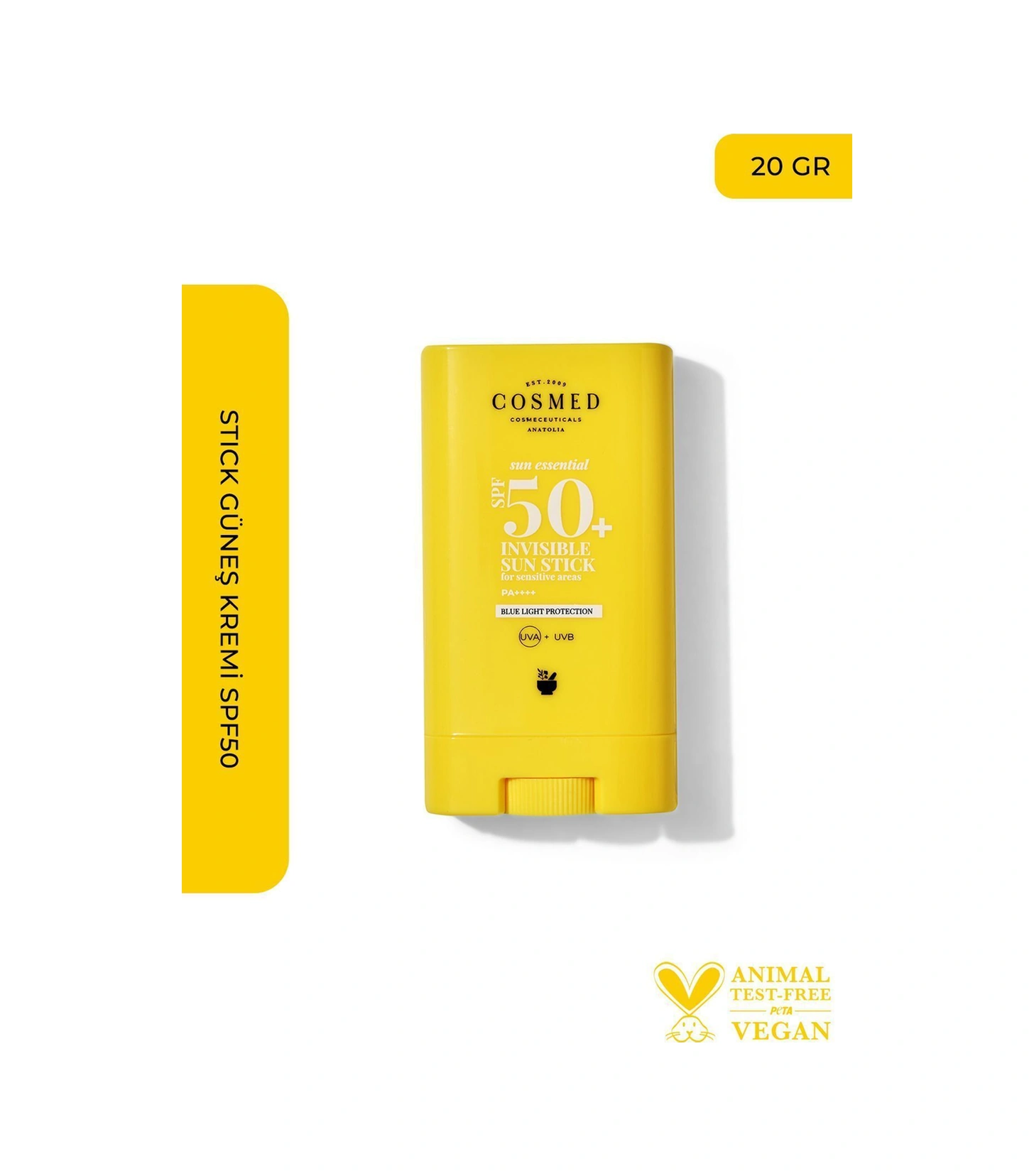 Cosmed Yüksek Korumalı Güneş Koruyucu Sun Stick SPF50 - Makyaj Üstü - Invisible Sun Stick SPF50+ - 20 gr