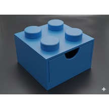 Lego Tasarımlı Mini Çekmece 2x2 Masaüstü Düzenleyici Dekoratif Saklama Kutusu Mavi