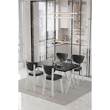 Avvio Beyaz Elma Sandalye 80x120 Yemek Masası Mutfak Masası 4 Kişilik Masa Sandalye Takımı Siyah Mermer