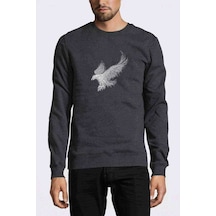 Silhouette Eagle Wings Baskılı Füme Erkek Örme Sweatshirt