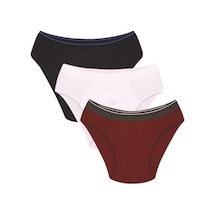 İbrahim Burak Etiler Collection Moda Çizgi Erkek Pamuk 3lü Bordo Beyaz Laci Likralı Slip 40127 Çok Renkli