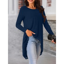 Kadın Uzun Kollu Bisiklet Yaka Asimetrik Kesim Detaylı Dantelli Viskon Bluz Lacivert Kadın Uzun Kollu Bisiklet Yaka Asimetrik Kesim Detaylı Dantelli Viskon Bluz Lacivert