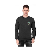 Computer Skull Baskılı Füme Antrasit Erkek Örme Sweatshirt (528899828)