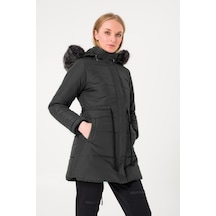 Barbora Kışlık Yaka Kürklü Uzun Kadın Şişme Mont Bt122S