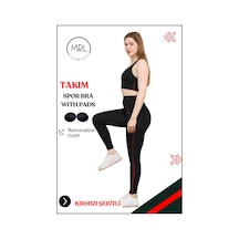 Missmaral Kadın Spor Takım Yüksek Bel Tayt Pedli Büstiyer Sport Team High Waist Padded Bustier Black 3047 Siyah Kırmızı