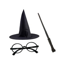 Harry Potter Siyah Şapkası Harry Potter Gözlüğü Harry Potter Asası 3 Lü Set - Elwm-53822 Çok Renkli