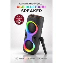 Taşınabilir Mikrofonlu 20w Led Işıklı Bluetooth Karaoke Hoparlör Seti