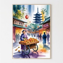 Tokyo Suluboya Baskı - Fuji Dağı Japonya Seyahat Sanatı
