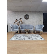 Zafir Gold Kaplama Tel Ayak Papatya Çay Seti Koltuk Takımı , Balkon, Salon, Ofis, Cafe Koltuk Takımı Gri