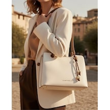Just Polo Günlük Kombinlere Uygun Özel Tasarım Premium Kadın El Çantası - Elit Zarif Ve Şehirli Stil Shopper Beyaz