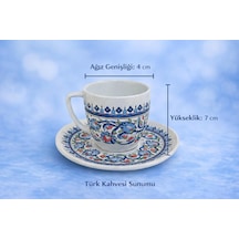 Türk Kahvesi Fincanı Ve Tabak Seti,seramik Çift Parça Kahve Takımı,el İşi İznik Desenli,geleneksel Çini Motifli Dekoratif Sunum Fincanı,misafir Sunumları Ve Hediye Seçenekleri İçin Özel Tasarım Çok Renkli