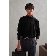 Erkek Yarım Balıkçı Oversize Basıc Triko Kazak Siyah