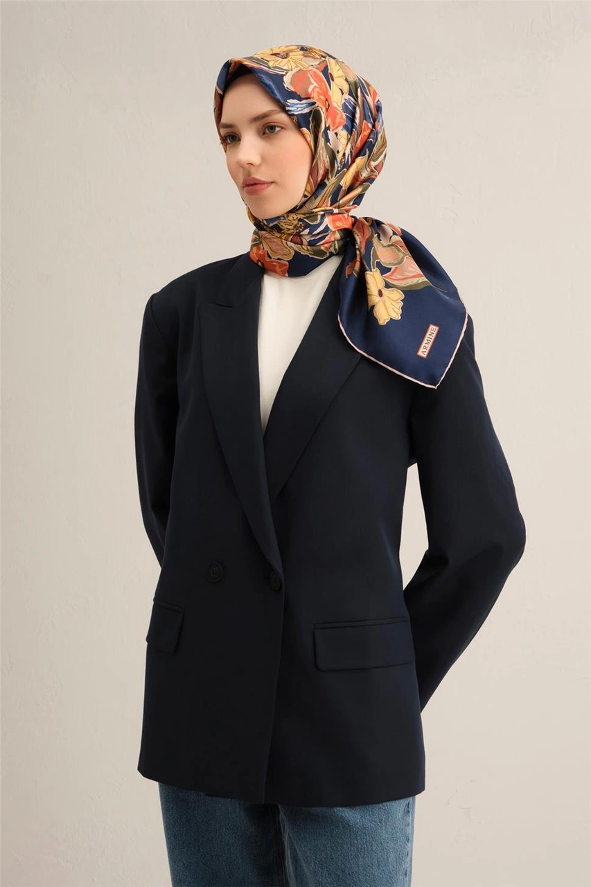 Armine Çiçek Desenli Saf İpek Twill Eşarp 9332d 37 Laciver
